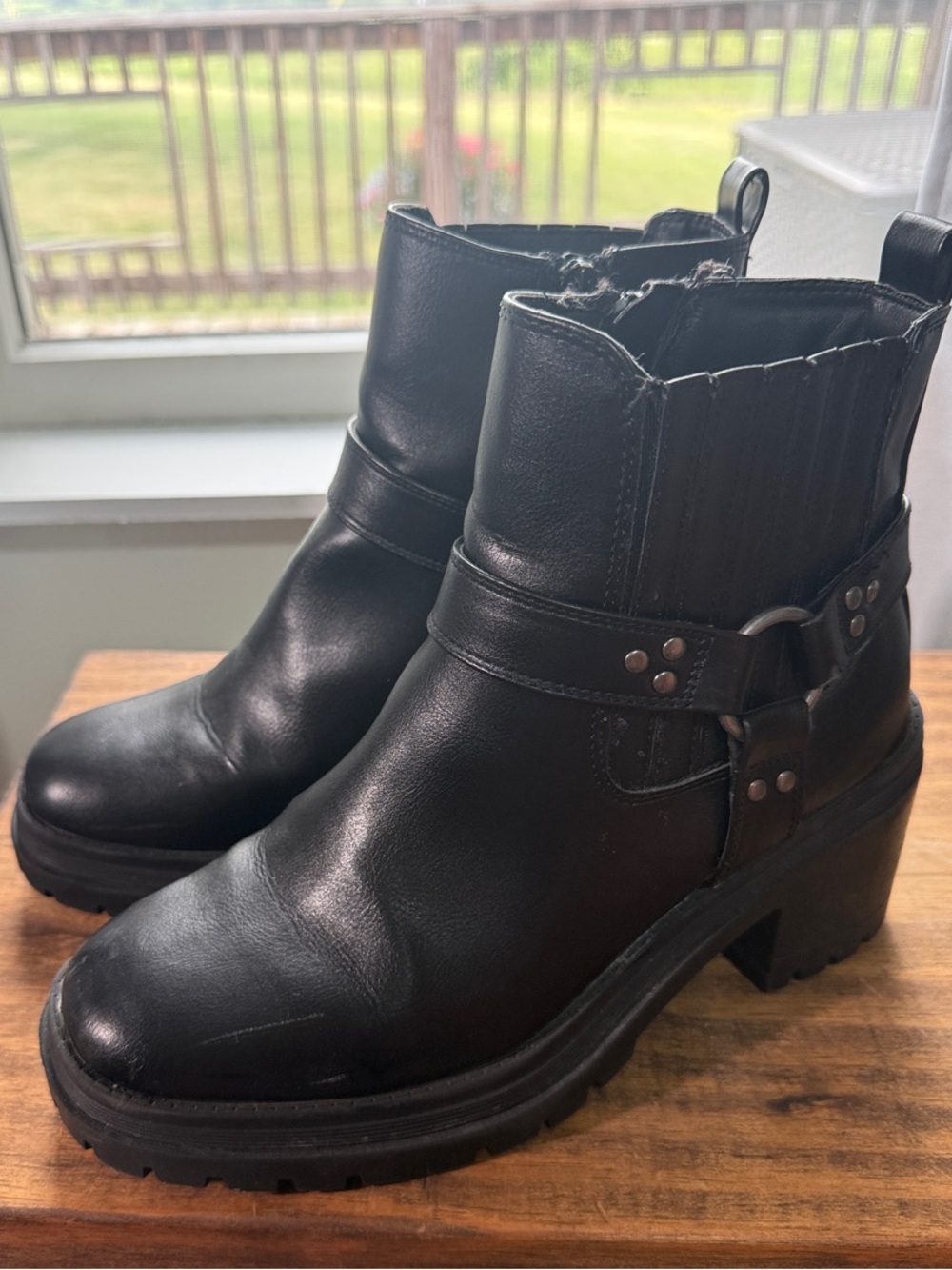 Sincerly Jules Black Faux Leather Harness Chelsea Ankle Boots Dolphin